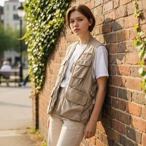 LL BEAN SZ S Women's Vintage Khaki Cargo Fishing Hunting Vest Camping Hiking